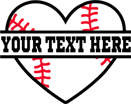 (041-02-U1) Heart Baseball Split Ball Text