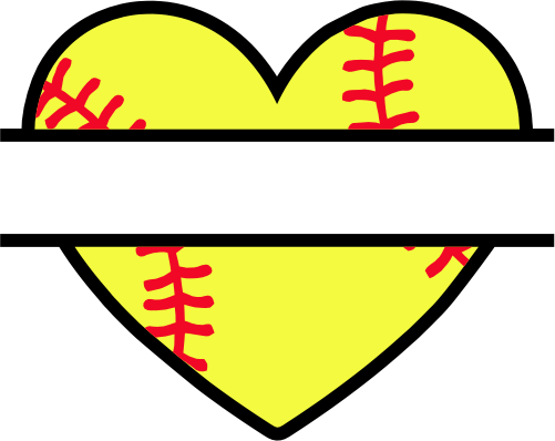 (041-02-W1) Heart Softball Split Ball Text