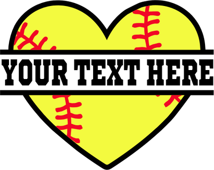 (041-02-W1) Heart Softball Split Ball Text