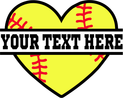 (041-02-W1) Heart Softball Split Ball Text