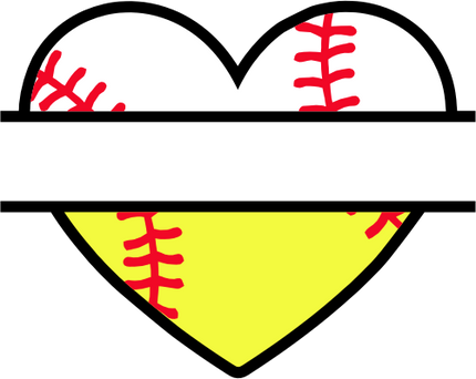 (041-02-U2) Heart Baseball Softball Split Ball Text
