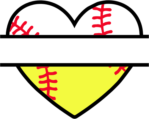 (041-02-U2) Heart Baseball Softball Split Ball Text
