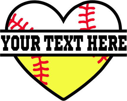 (041-02-U2) Heart Baseball Softball Split Ball Text