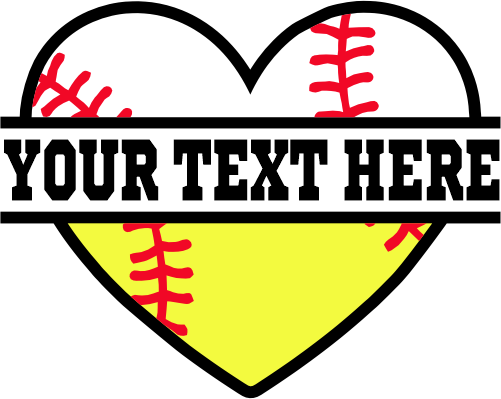 (041-02-U2) Heart Baseball Softball Split Ball Text