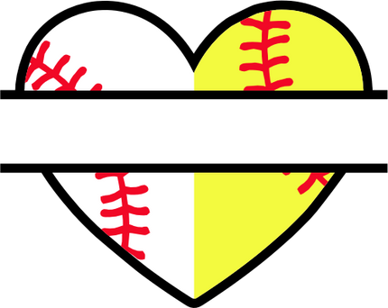(041-02-U3) Heart Baseball Softball Split Ball Text