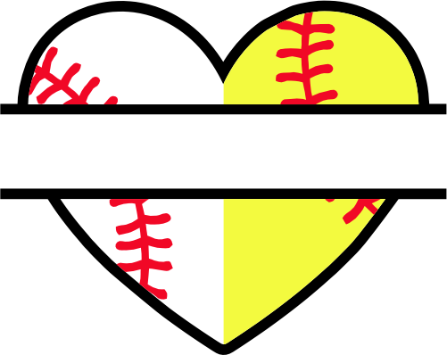 (041-02-U3) Heart Baseball Softball Split Ball Text