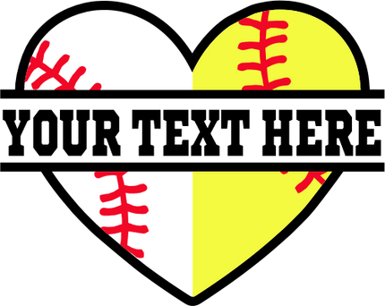 (041-02-U3) Heart Baseball Softball Split Ball Text