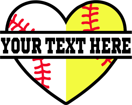 (041-02-U3) Heart Baseball Softball Split Ball Text