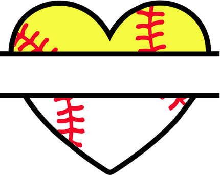 (041-02-W2) Heart Softball Baseball Split Ball Text
