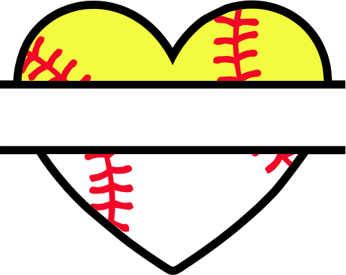 (041-02-W2) Heart Softball Baseball Split Ball Text