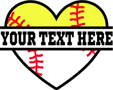 (041-02-W2) Heart Softball Baseball Split Ball Text