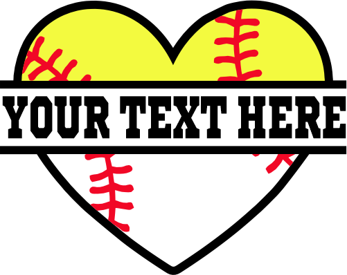 (041-02-W2) Heart Softball Baseball Split Ball Text