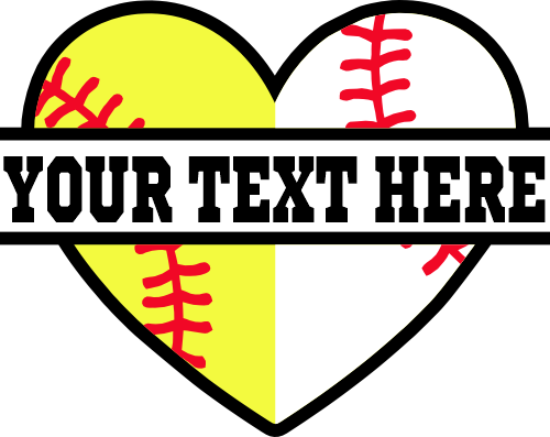 (041-02-W3) Heart Softball Baseball Split Ball Text