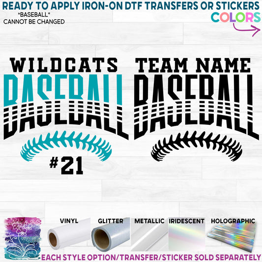 (s041-8J) Team Name Baseball Printed Heat Transfer or Sticker