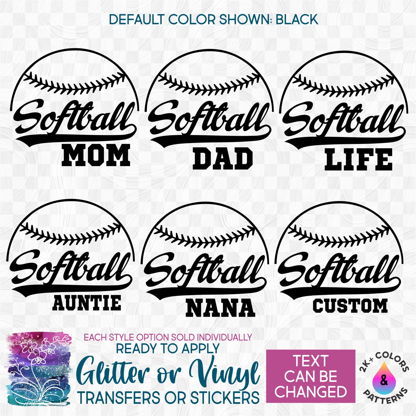 (s041-6B) Softball Family Mom Glitter or Vinyl Iron-On Transfer or Sticker