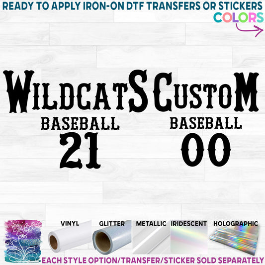 (s041-8G) Team Name Baseball Player Number Custom Text