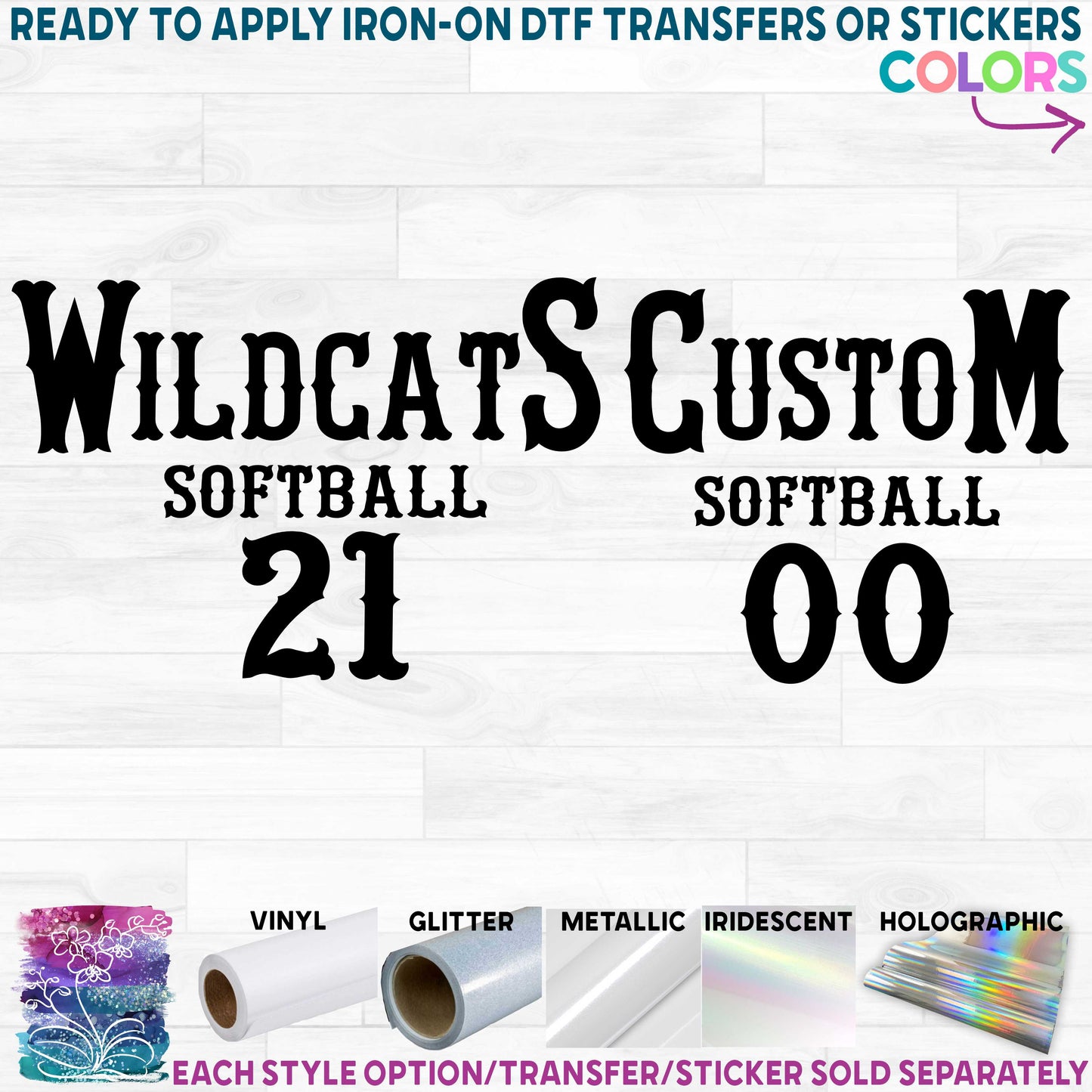 (s041-8H) Team Name Softball Player Number Printed Heat Transfer or Sticker