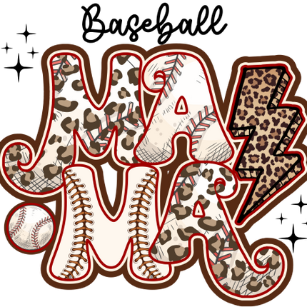 (041-07-I) Retro Baseball Mama Leopard Print Lightening