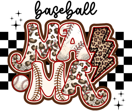 (041-07-M) Retro Baseball Mama Leopard Print Lightening