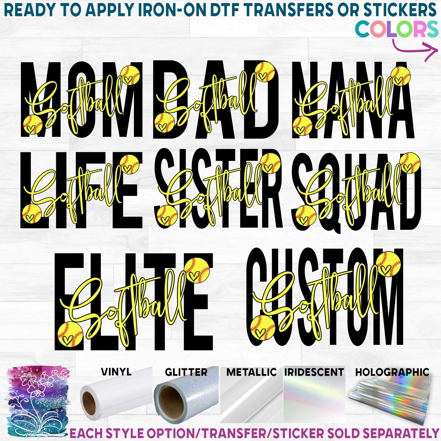 (s041-6E) Softball Mom Squad Life Family Printed Heat Transfer or Sticker