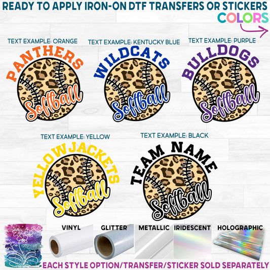 (s041-10F) Leopard Softball Team Name Printed Heat Transfer or Sticker