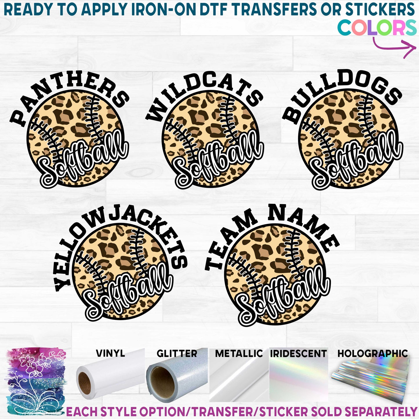 (s041-10F) Leopard Softball Team Name Custom Text