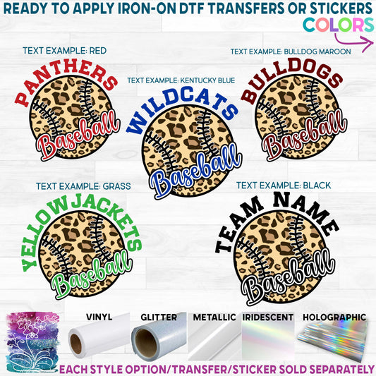 (s041-10E) Leopard Baseball Team Name Printed Heat Transfer or Sticker