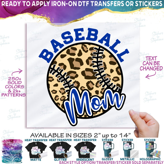 (s041-10B) Leopard Baseball Family Mom, Game Day Vibes, Custom Text