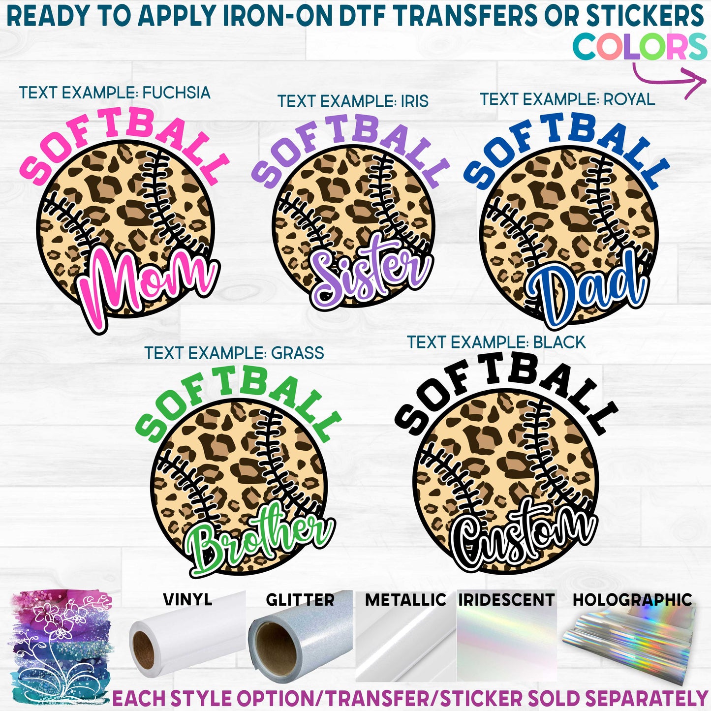 (s041-10C) Leopard Softball Family Mom Printed Heat Transfer or Sticker