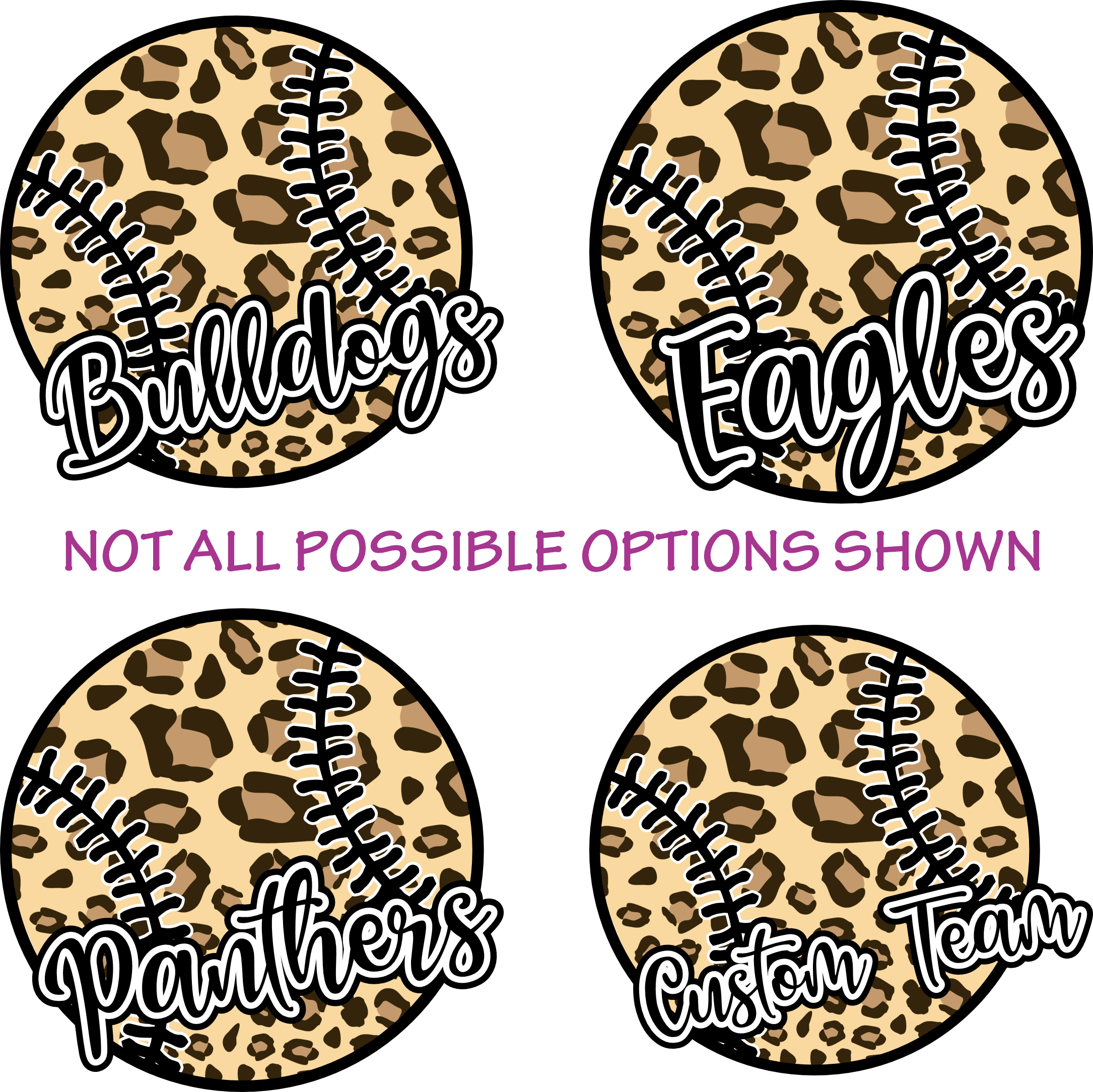 (s041-10D) Leopard Baseball Softball Team Name Custom Text