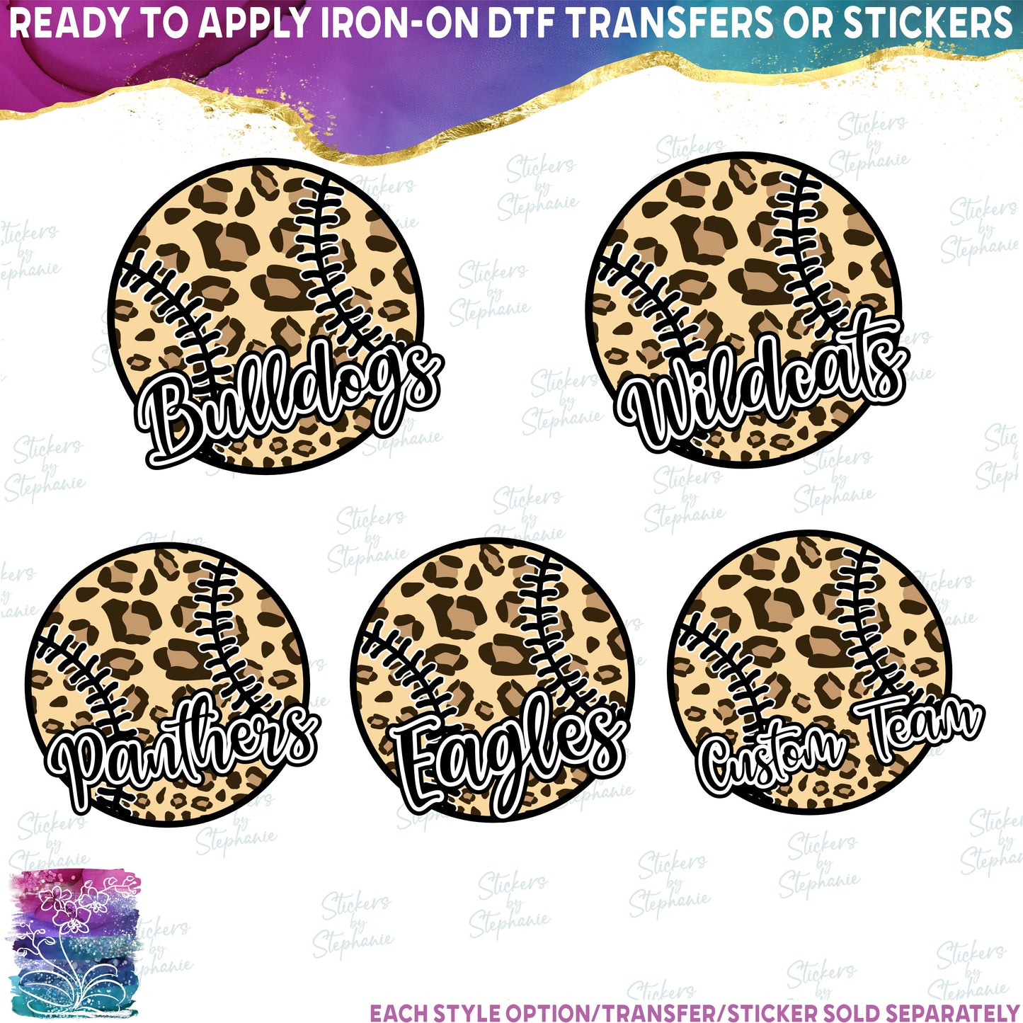 (s041-10D) Leopard Baseball Softball Team Name Custom Text
