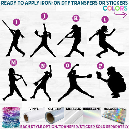 (s041-5) Softball Player Silhouette Printed Heat Transfer or Sticker