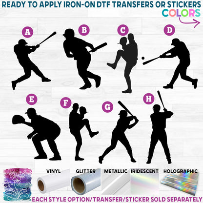 (s041-5) Baseball Player Silhouette Printed Heat Transfer or Sticker