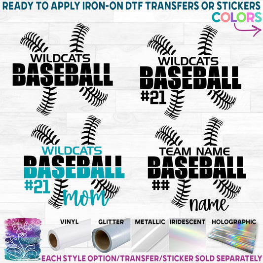 (s041-8E) Baseball Team Name Mom Family Printed Heat Transfer or Sticker