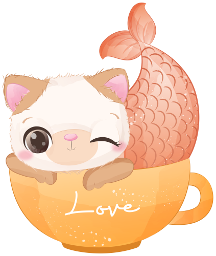 (s413-1-2C) Mermaid Mer Cat Kitty