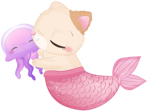 (s413-1-1W) Mermaid Mer Cat Kitty