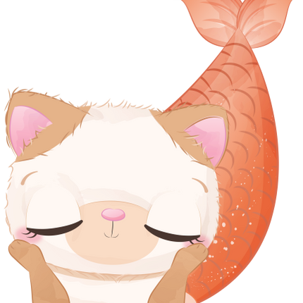 (s413-1-1Y) Mermaid Mer Cat Kitty