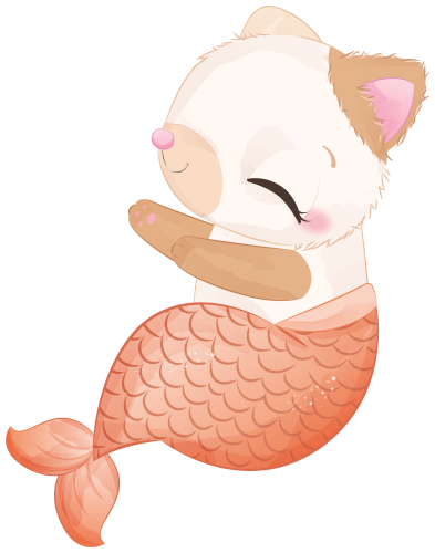 (s413-1-1Z) Mermaid Mer Cat Kitty