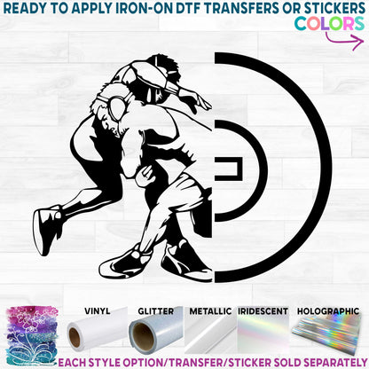 (s414-5) Wrestling Split Half Mat Half Wrestler Printed Heat Transfer or Sticker