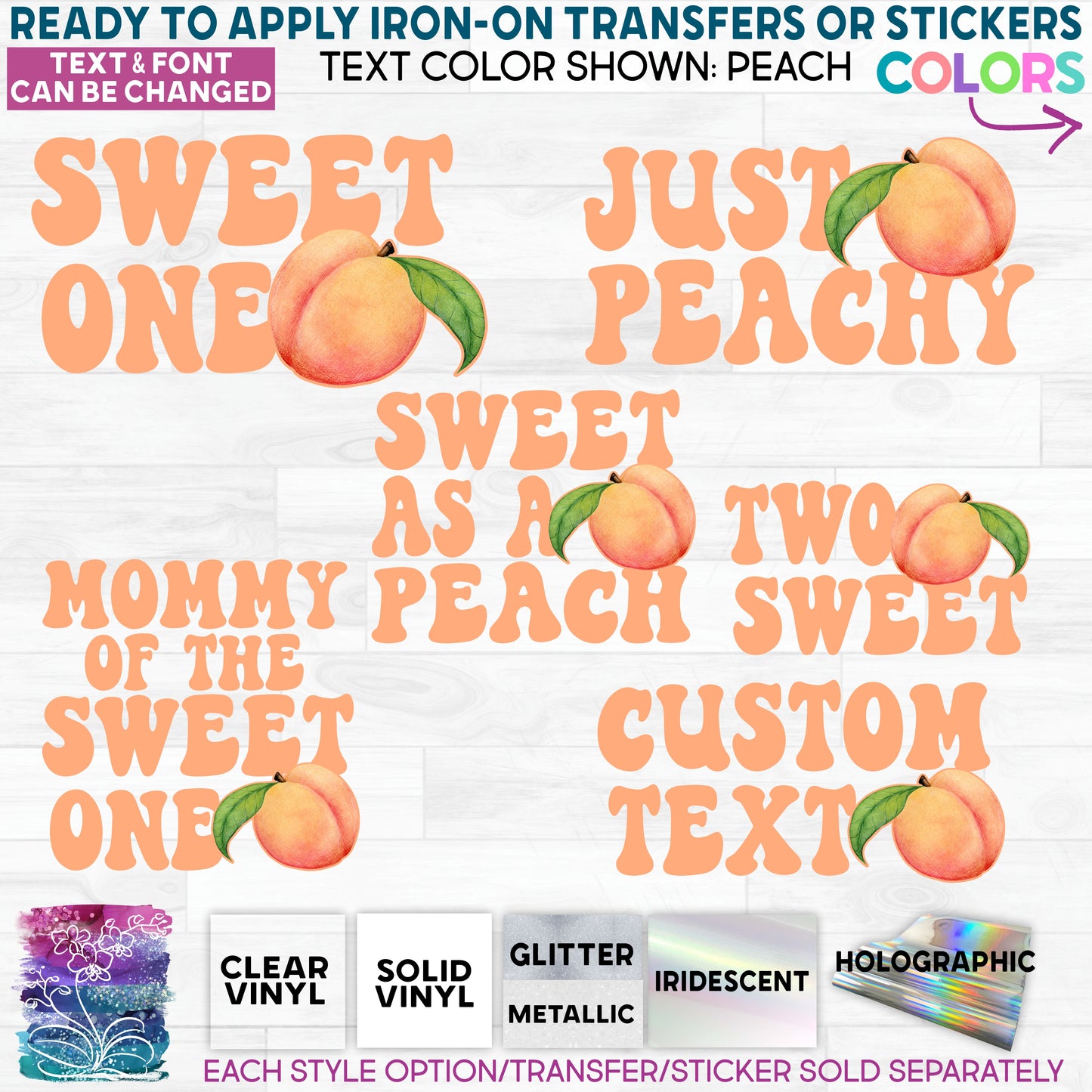 (s415-4) Watercolor Peach Family of the Sweet One Glitter or Vinyl Iron-On Transfer or Sticker