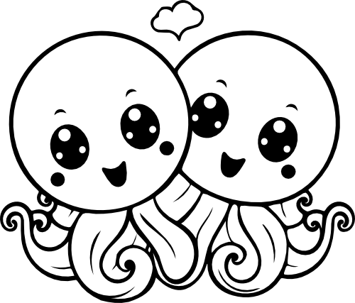 (418-01-2B) Octopus Couple Best Friends Buddies