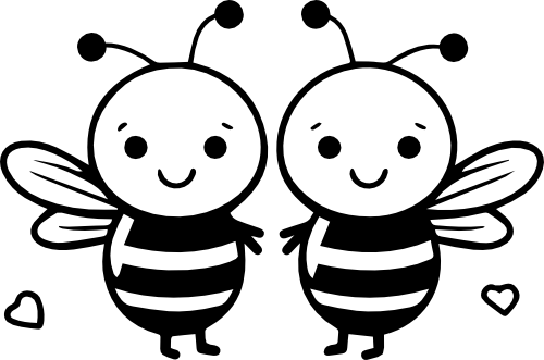 (418-01-1D) Cute Bumblebee Honey Bees Couple Best Friends Buddies