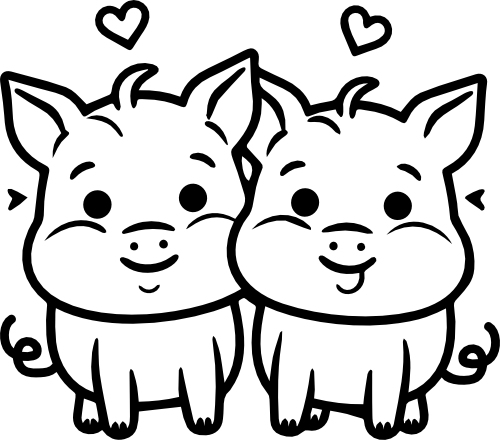 (418-01-2E) Cute Pigs Couple Best Friends Buddies