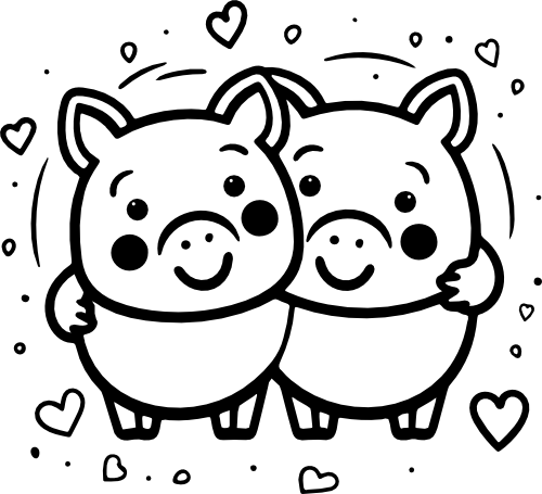 (418-01-2F) Cute Pigs Couple Best Friends Buddies