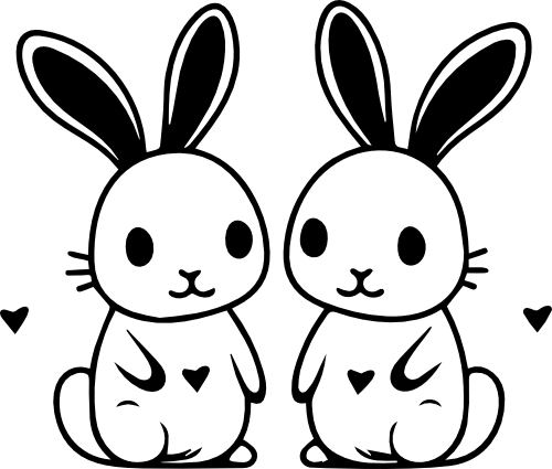 (418-01-2G) Cute Bunny Rabbit Rabbits Couple Best Friends Buddies