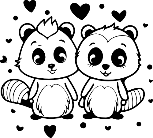 (418-01-2H) Cute Racoons Couple Best Friends Buddie