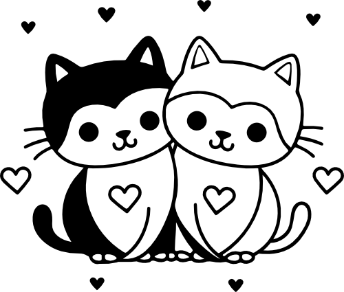 (418-01-1H) Cute Cat Cats Couple Best Friends Buddies