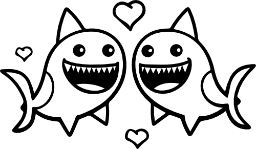 (418-01-2I) Cute Shark Couple Best Friends Buddie