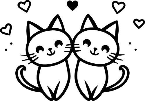 (418-01-1I) Cute Cat Cats Couple Best Friends Buddie