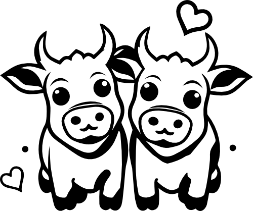 (418-01-1J) Cute Cow Couple Best Friends Buddies